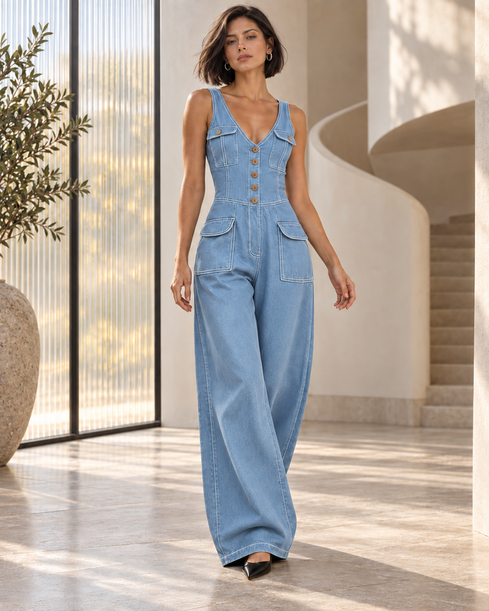 Denim Vest Jumpsuit